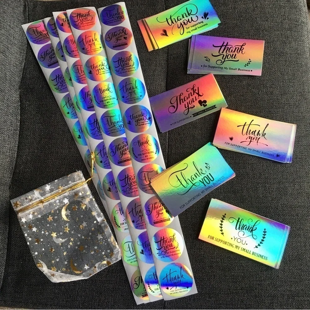 Reseller Starter Set - Silver Holographic Thank You Cards (30), Stickers (60)